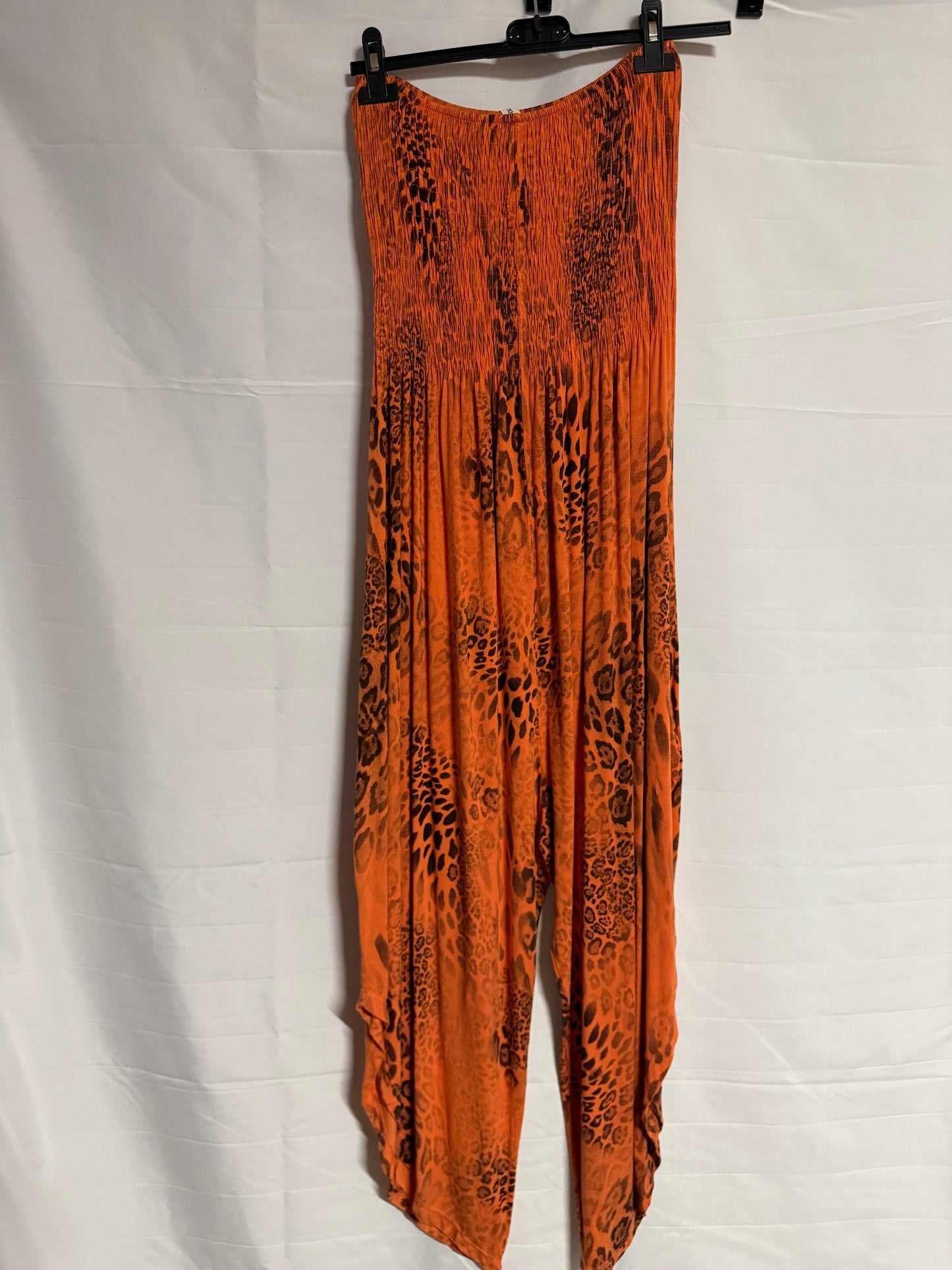 Strapless animal pattern jumpsuit
