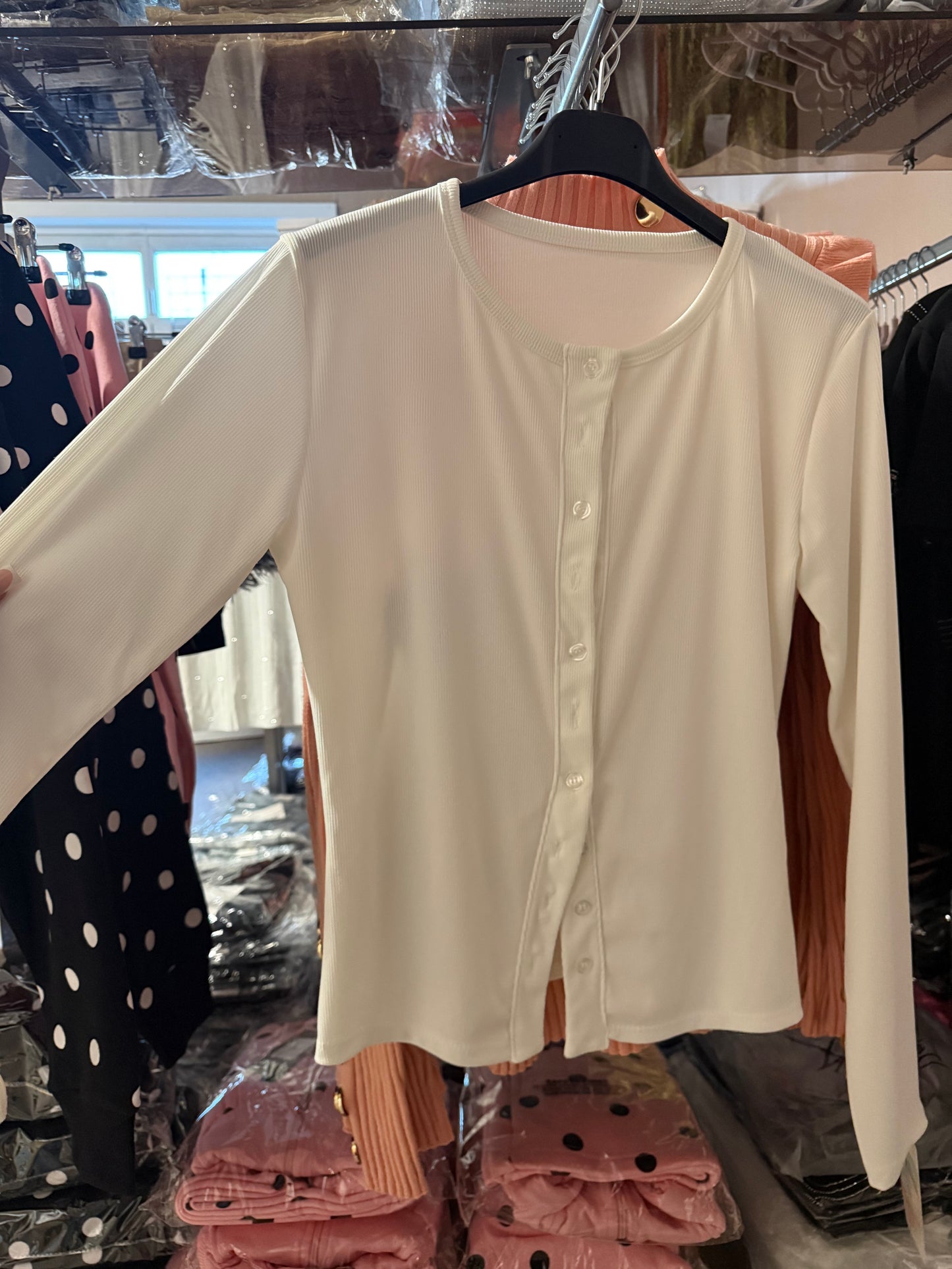 Ribbed white button top