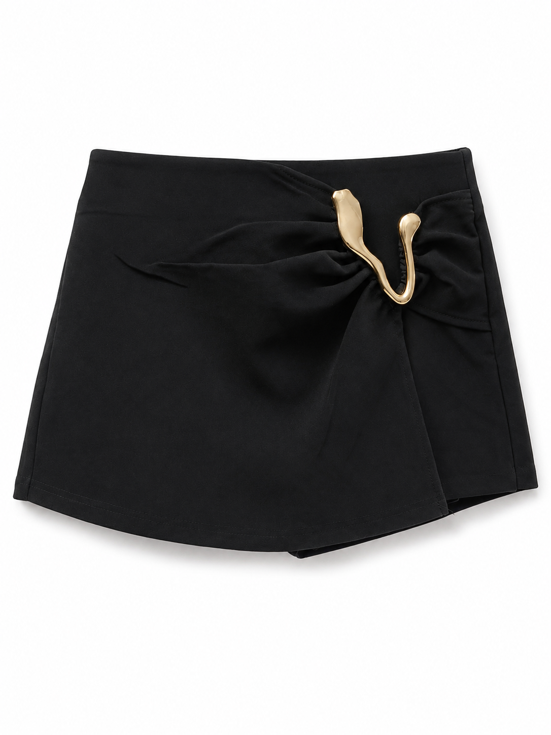 Black V-Front Skort with Gold Buckle