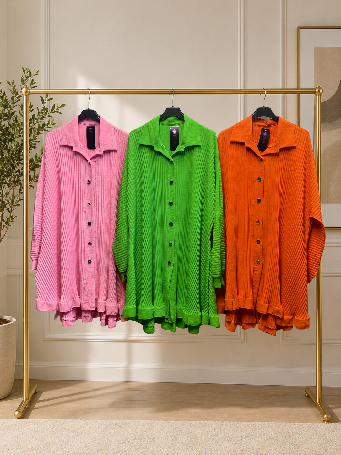 Pleated luxe button shirt