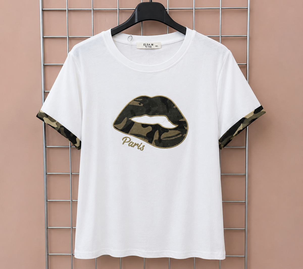 Paris Camo Lip Diamanté Tee